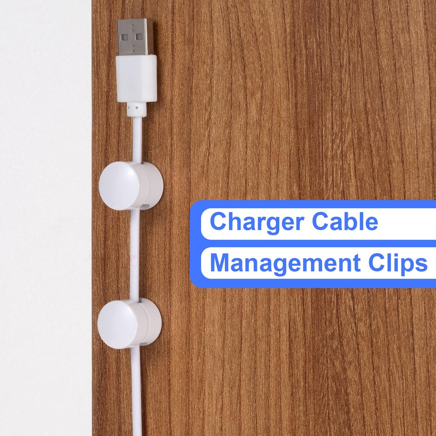 SmallCat 2 Sets Charger Holders for Cords, White Adjustable Cable Anchor Holders, Adhesive Metal Cord Clips, Cable Management Wire Organizers for Desk, Office, Nightstand