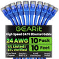 GearIT Cat 6 Ethernet Cable Pack - 10-Pack 10 ft Cat6 Ethernet Patch Cables | RJ45 Network Patch Cable, 10 Gbps Snagless Gold-Plated Connectors - Ethernet Cable Cat 6 for PC, TV, Router - Blue