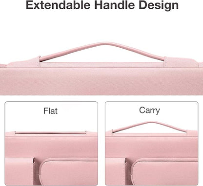MOSISO 360 Protective Laptop Case 13.3 inch, 13-13.3 inch Laptop Sleeve Compatible with MacBook Air/Pro 13 / Pro 14, HP Dell ASUS Lenovo, Side Open Bag with 2 Raised&1 Flapover Pockets, Pink