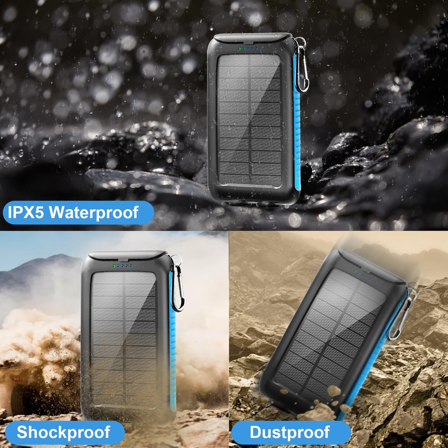 Kepswin Solar Power Bank 49800mAh Portable Solar Phone Charger with LED Flashlight/15W Fast Charge USB C Waterproof External Backup Battery Pack for All Cell Phones & Electronic Devices