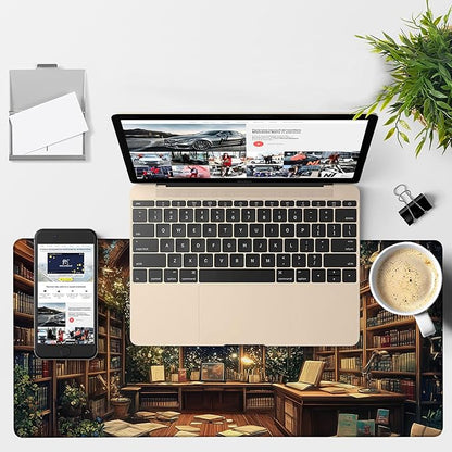 an Old Library Gaming Mouse Pad 3mm Thick Stitched Edge Waterproof Non-Slip Large Computer Keyboard Mouse Mat,Suitable for Office Entertainment Decorative Desk Pad 35.4 x 15.7 Inches