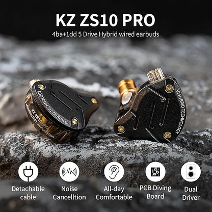 Gaming Earbuds Headphone, KZ ZS10 Pro Gaming for IEM Earphone, KZ in Ear Monitor IEM HiFi Earphone Earbuds with 5 Driver 4BA 1DD with Detachable 0.75mm 2 Pin Cable for Singer (Purple No Mic)…