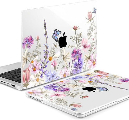 DONGKE for M4 MacBook Pro 16 Inch Case 2024 2023 2021 A3403 A3186 M3 A2991 M2 A2780 M1 A2485 Pro/Max Chip, Plastic Hard Shell Case & Keyboard Cover for Mac Pro 16 with Touch ID, Butterfly Floral