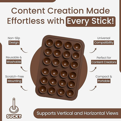 SUCKY Silicone Suction Phone Case Adhesive Mount - Anti-Slip Holder, Hands-Free Fidget Toy, Phone Accessory for iPhone and Android - Sticky Grip for Selfies, Videos, and Tiktok - Mocha Brown