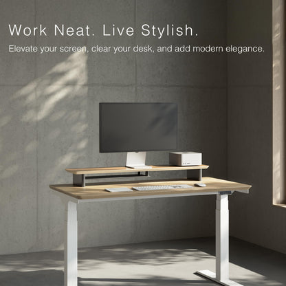 amesoba White Oak Dual‑Tier Ergonomic Desk Setup – Modern Wooden Monitor Stand & Workspace Riser, Home Office & Minimalist Aesthetic (White Oak, Large)