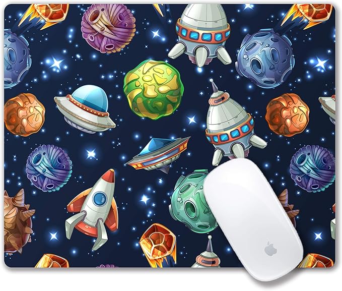 Kids Mouse pad Computer Mousepad with Comic Space with Planets and Spaceships Design Personalized Mouse mat for Laptop Computer Office Decoration Accessories Gift