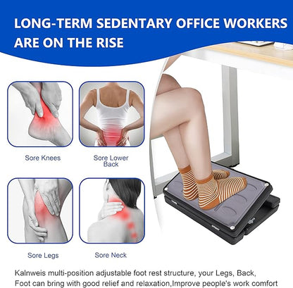 Adjustable Foot Rest and Footstool Under Desk, Ergonomic Leg Rest with Massage Roller, Height & Angle Adjustable, Detachable Cushion for Office and Home (Gray)