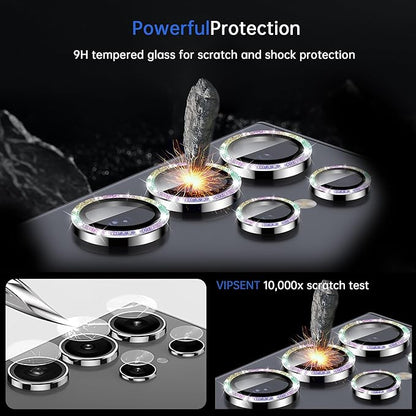 For Samsung Galaxy S24 Ultra Camera Lens Protector, Individual Lens Protector, Ultra HD 9H Tempered Glass Screen Protective Cover, Anti-scratch, Military Grade Drop Protection 2 Set. (Glitter Colorful, S24 Ultra)