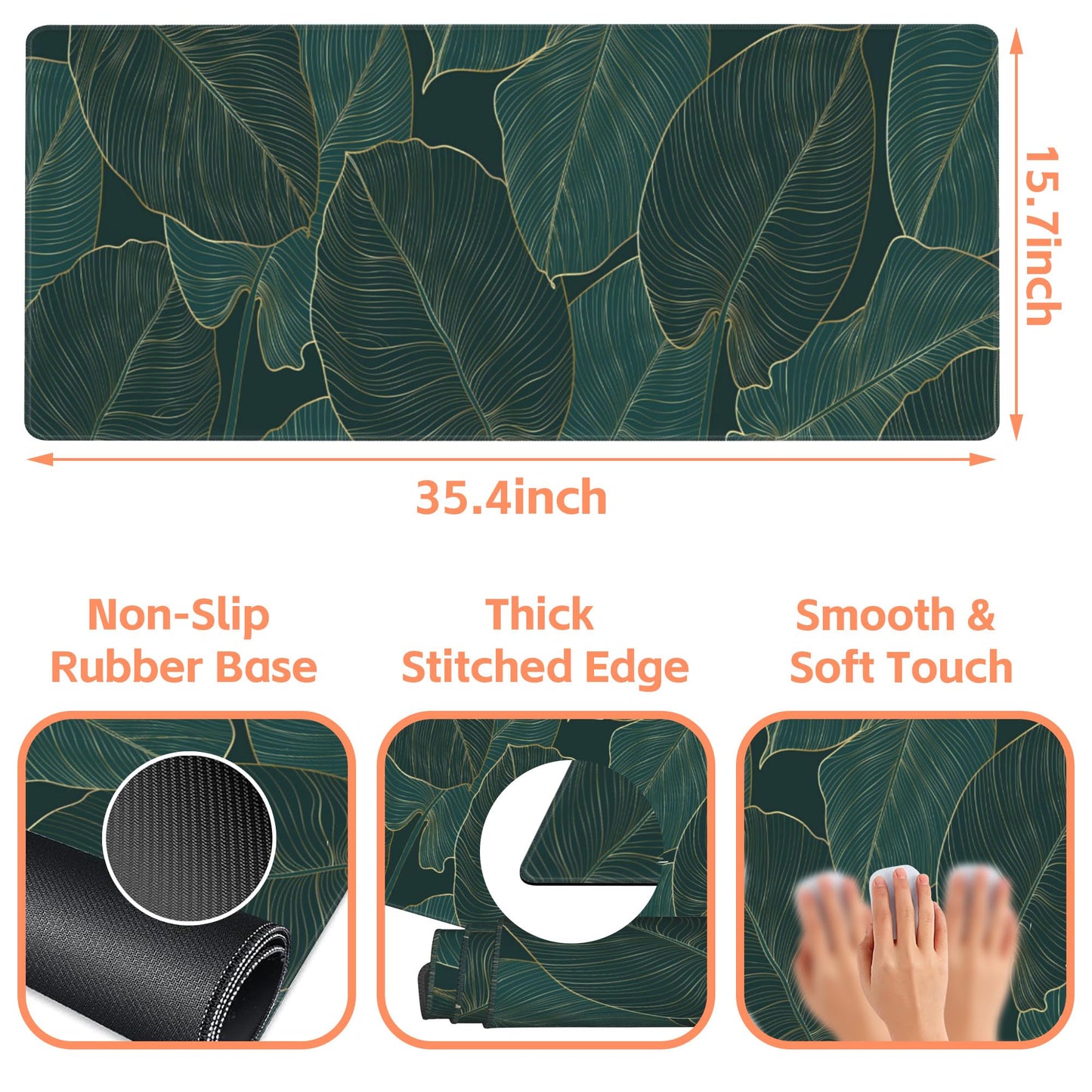 NIYLYNSYN Mouse Pad Large Monstera Line Art Non-Slip Gaming Desk Mat with Stitched Edge Laptop Keyboard Desk Pad for Work Home Gaming (35.4 x 15.7 Inches)