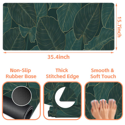 NIYLYNSYN Mouse Pad Large Monstera Line Art Non-Slip Gaming Desk Mat with Stitched Edge Laptop Keyboard Desk Pad for Work Home Gaming (35.4 x 15.7 Inches)