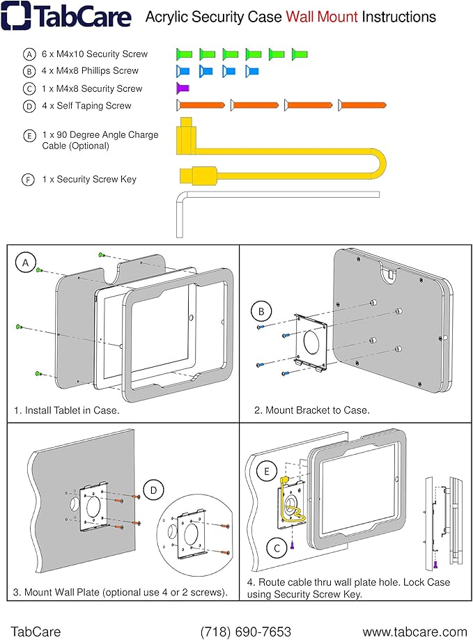 TABcare Anti-Theft Acrylic VESA Enclosure for Galaxy TAB A 8.0" w S-Pen Tablet with Free Wall Mount Kit & 90-Degree Angle Charge Cable (TAB A 8.0 w S-Pen SM-P200, White)