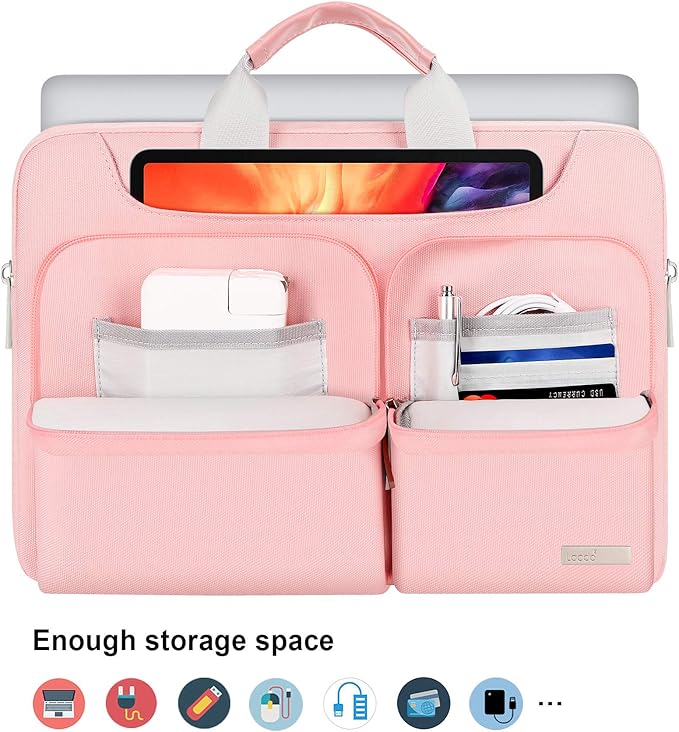 Lacdo 360° Protective Laptop Shoulder Bag for 13 inch New MacBook Air M4 A3240 2025, M3 A3113, M2 A2681, M1 A2337 A2179 A1932 2024-2018 | 13 inch MacBook Pro M2 M1 A2338 A2251 A2289 Computer Bag, Pink