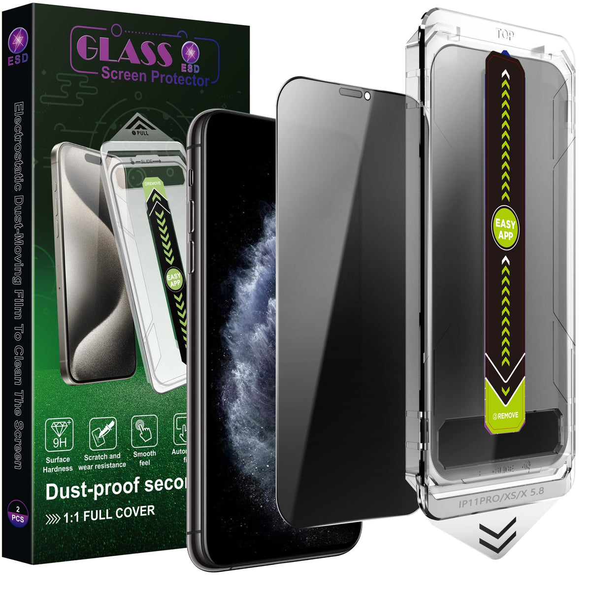 SY SHANGYAN 2 Pack Anti-Spy Privacy Screen Protector for iPhone 11 Pro Max/XS Max(6.5-Inch),9H Tempered Glass,Full Coverage,Anti-Fingerprint,Auto Dust Removal,Bubble-Free,Easy Installation