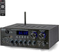 Pyle Stereo Amplifier Audio Receiver with Remote Control - Bluetooth Streaming, MP3/USB/SD/FM Radio, 2.0 Channel HiFi Sound System with RCA/Aux Inputs, Microphone & Headphone Jacks, Adjustable Bass