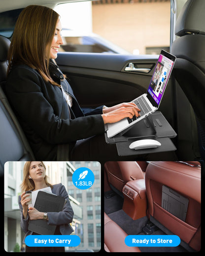 AboveTEK Adjustable Laptop Lap Desk, 3 Ergonomic Angles, PU Leather Non-Slip Surface, Heat Shield, Retractable Mouse Pad, Portable Laptop Lap pad Workstation for Bed, Sofa, Travel