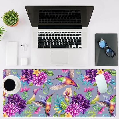 Mouse Pad Large Humming Bird and Flowers Non-Slip Gaming Desk Mat with Stitched Edge Laptop Keyboard Desk Pad for Work Home Gaming (35.4 x 15.7 Inches)