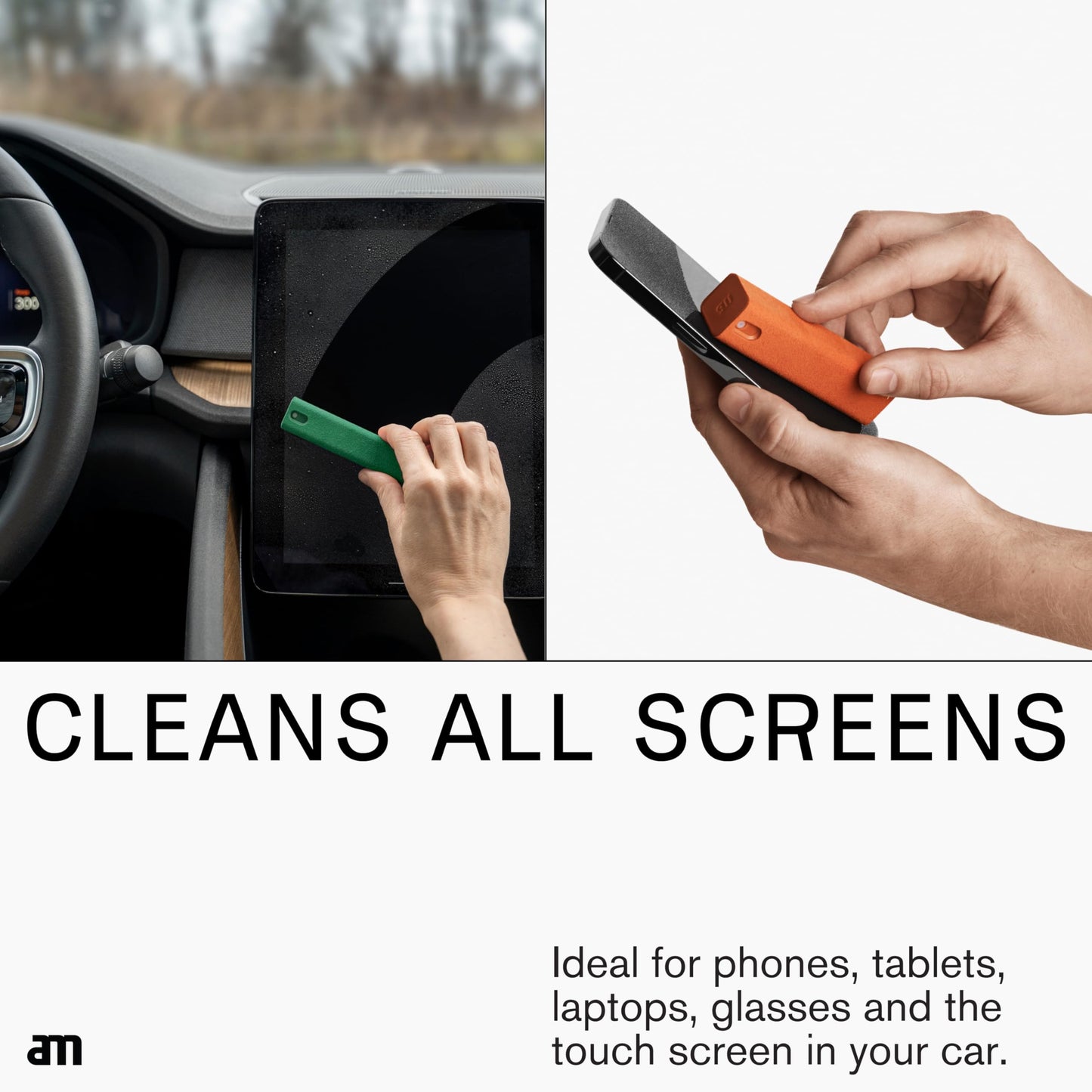 am Mist Screen Cleaner Spray with Microfiber Cloth – Alcohol-Free, Green