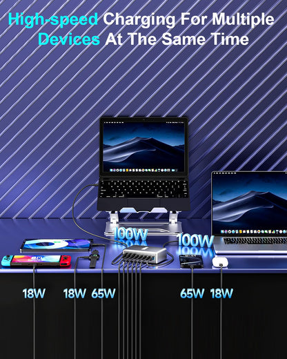440W USB C Fast Charger Block, Multi-port USB Charging Station, GaN Ⅲ Double 100W PD PPS Port Fast Charging Station for Multiple Devices,Laptop Wall Charger Compatible with MacBook, iPhone 17,iPad etc