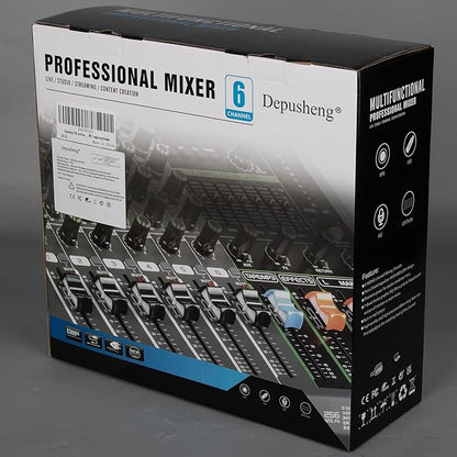 Depusheng PA6 professional DJ audio mixer 6 channel input built-in 256 kinds of DPS effects support 48V phantom power USB Bluetooth MP3 computer recording