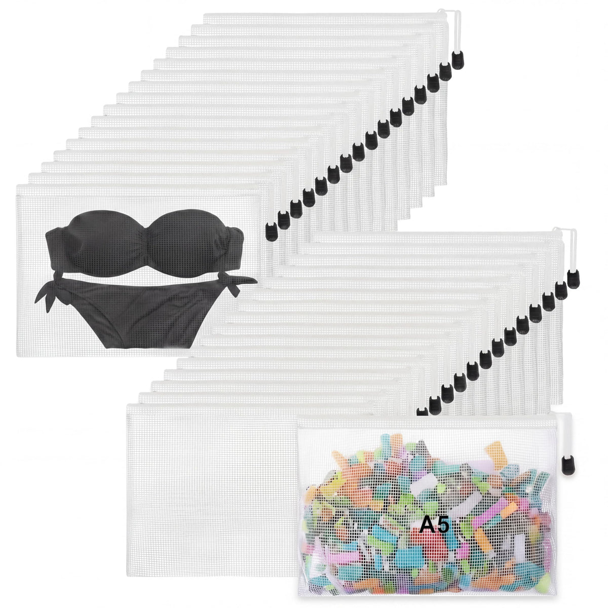 Jetec 32 Mesh Zipper Bags Bikini, Grey, 7.5 x 5 Inch, 32 Pcs