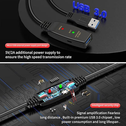 LDKCOK Active USB 3.0 Extension Cable 50ft– Male to Female Extender Cord, USB Extension Cable for USB Flash Drive, Card Reader, Hard Drive, Keyboard, PlayStation, Xbox, VR, Printer, Camera, Laptop