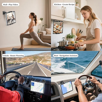 PLDHPRO Tablet Wall Mount Holder with Drill Base, Adjustable iPad Wall Mounted Stand Compatible with 5.1'' - 15.6'' Phones Tablets for Truck Dashboard Desk Kitchen Cabinet