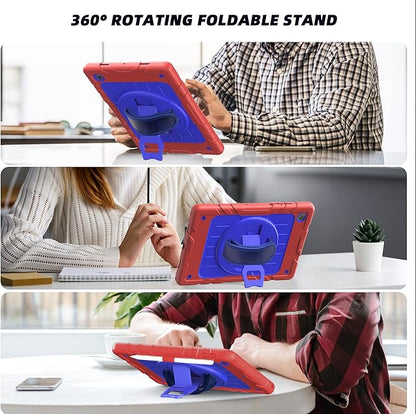 for Samsung Galaxy Tablet A8 Case 10.5 inch 2022 SM-X200/X205/X207 with Screen Protector [360 Rotating Stand] &Hand Shoulder Strap Shockproof Rugged Protective Cover|Red&Blue