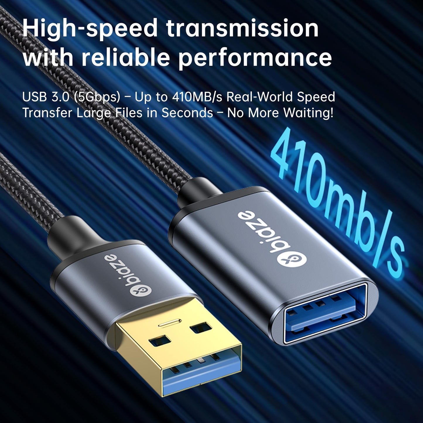 USB Extension Cable USB 3.0 Extension Cord Type A Male to Female Cord Nylon Braided High Data Transfer Compatible with USB Keyboard, Mouse, Flash Drive(10ft)