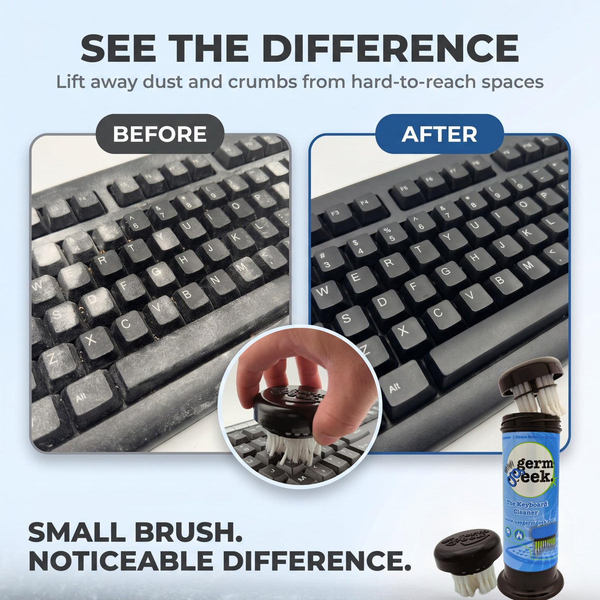 Germ Geek Keyboard & Electronics Cleaning Kit | Patented Precision Brush | Multi-Purpose Tool for Laptop Phone & AirPods | USA-Made, Eco-Friendly & Safe Computer Cleaner