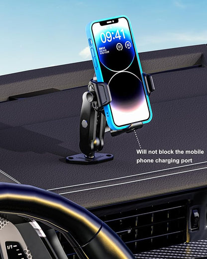 BRCOVAN Anti-Theft Phone Mount Holder with Vibration Dampener [Camera Friendly] [1s Lock & Release], with Aluminum Diamond Base & Medium Arm for Car Boat Truck Motorcycle UTV ATV Fit 5.4-7.2'' Phone
