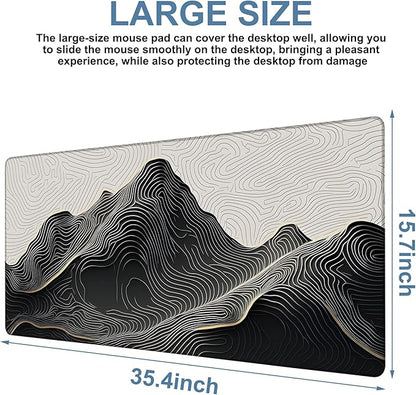Gaming Desk Pad Large Extra Length Abstract Lines Mouse Pad Keyboard Laptop Non-Slip Waterproof with Rubber Base Thick Stitched Edge Mouse Mat for Office Home 35.4 x 15.7 Inches
