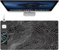 TopMade Mouse Pad with 15W Fast Wireless Charging, 31.5"x15.75" XXL Large Gaming Waterproof Desk Pad with Ultra-Smooth Surface, Non-Slip Base, Computer Desk Mat, Black Topographic Map #1