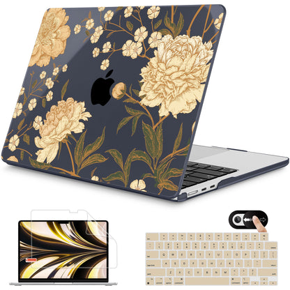 Mektron for 2026 MacBook Air 13-inch M5 Laptop Case A3449 with 13.6-inch Liquid Retina Display Fits 2025 A3240 M4 2024 A3113 M3 2023 A2681 M2 Printed Shell for MacBook Air 13.6", Peony Flowers C186