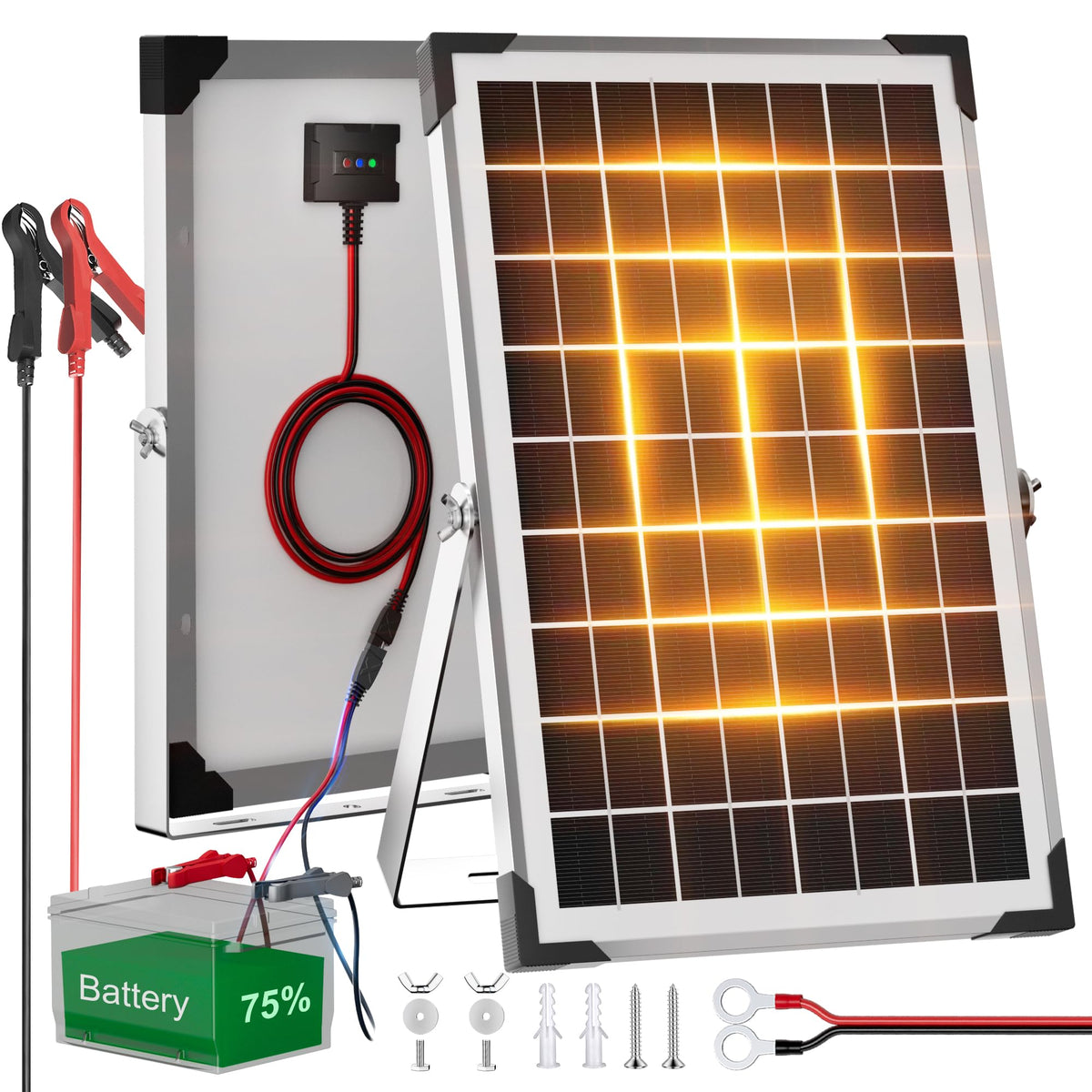 Voltset 20W 12V Solar Panel Battery Charger Trickle Maintainer Kit