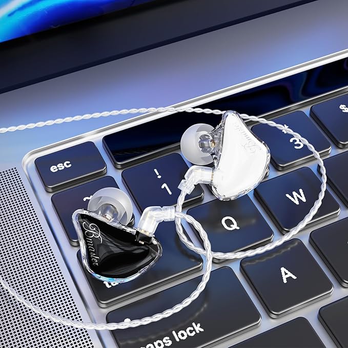 BASN Bmaster Triple Driver in-Ear Monitors Headphones with Powerful Deep Bass, HiFi Stereo IEM Earphones with Upgraded Detachable 2-Pin Cables for Musicians (White/Black, 2-Pin)