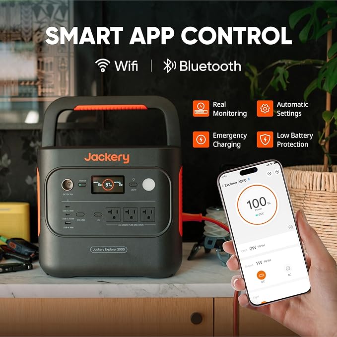 Jackery Explorer 2000 v2 Portable Power Station (2-Pack), 2042Wh LiFePO4 Battery, 2200W Solar Generator, USB-C PD 100W Fast Charging for Camping, Home Use(Solar Panel Optional)