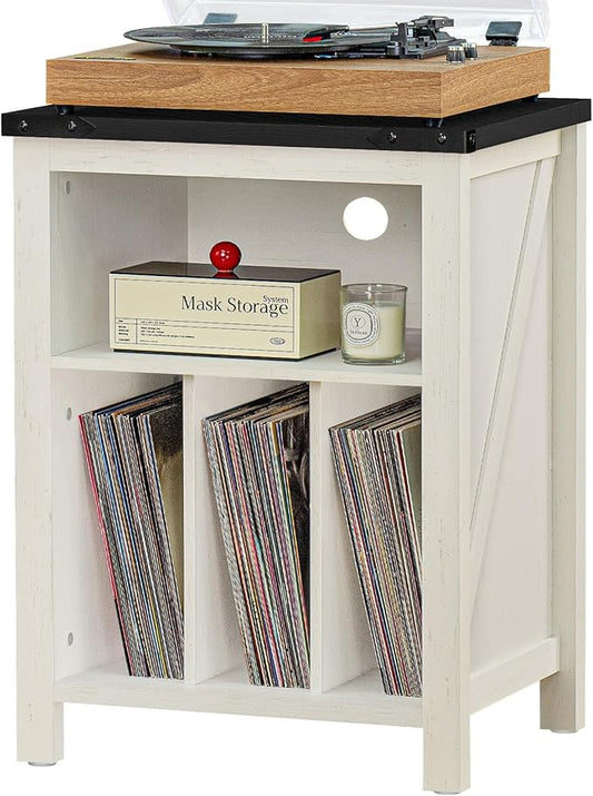 Joaxswe Record Player Stand with Vinyl Record Storage,White Record Player Table Holds up to 160 Albums,Large Wood Turntable Stand Cabinet Dispaly Shelf for Living Room,Bedroom,Office