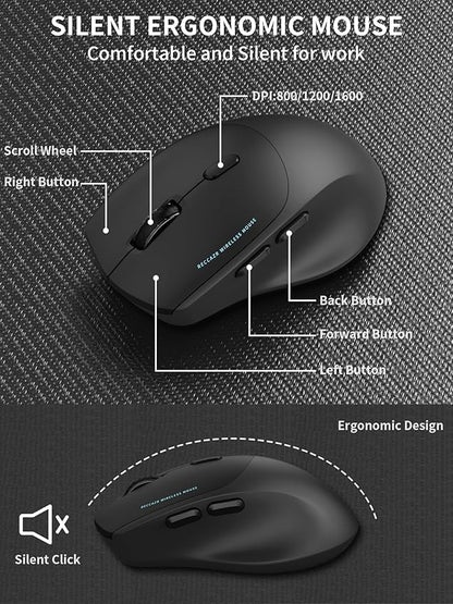 Wireless Keyboard and Mouse Combo,2.4G Full Size Wave Keys Ergonomic Keyboard with Wrist Rest for Natural Typing, 3 DPI Adjustable Ergonomic Silent Mouse for Computer/Laptop/Windows/Mac (Black)