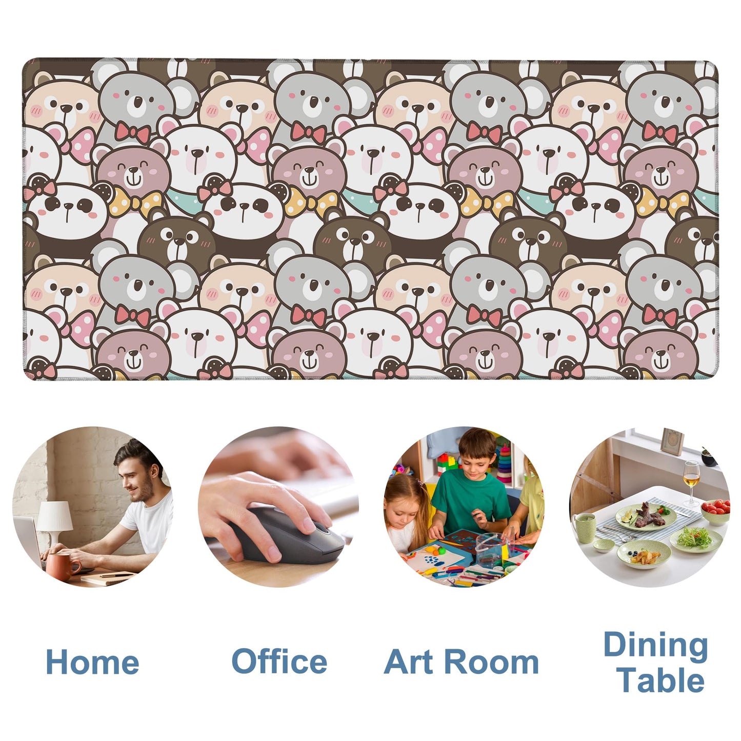 NITAHHHY Gaming Desk Pad Large Extra Length Panda and Koala Mouse Pad Keyboard Laptop Non-Slip Waterproof with Rubber Base Thick Stitched Edge Mouse Mat for Office Home 35.4 x 15.7 Inches