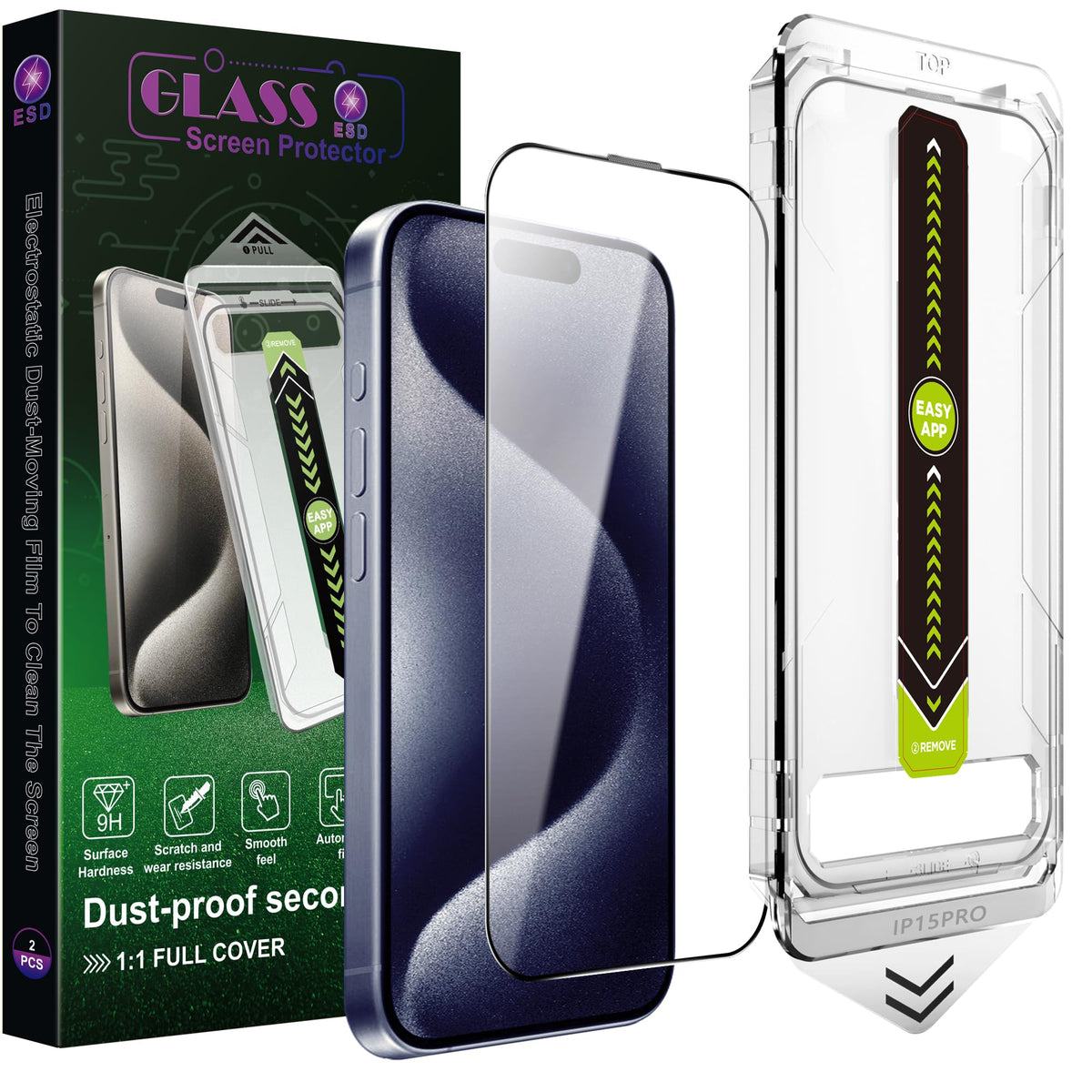 SY SHANGYAN 2 Pack Anti Blue Light Matte Screen Protector for iPhone 15 Pro (6.1-Inch),9H Tempered Glass,Anti-Glare,Full Coverage,Anti-Fingerprint,Auto Dust Removal,Bubble-Free