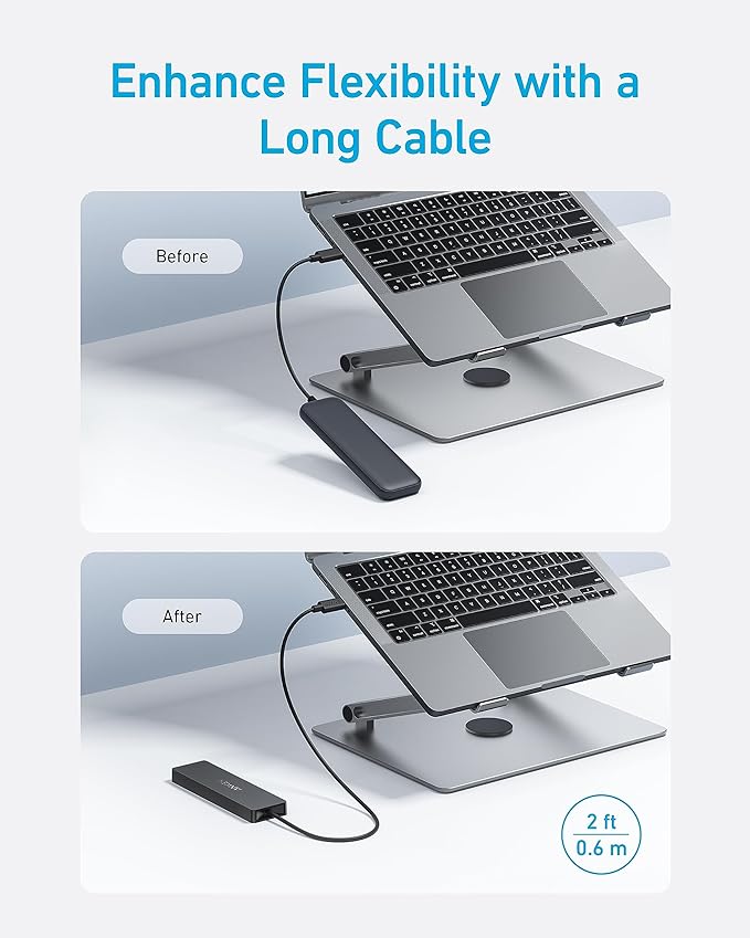 Anker 4-Port USB 3.0 Hub with 5Gbps Data Transfer, Ultra-Slim USB-C Connector Hub, for MacBook, iMac, Surface, Mobile HDD, and More (2 ft USB-C Connector, Charging Not Supported)