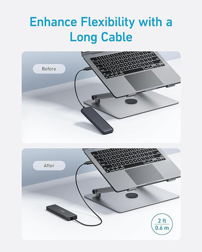 Anker 4-Port USB 3.0 Hub with 5Gbps Data Transfer, Ultra-Slim USB-C Connector Hub, for MacBook, iMac, Surface, Mobile HDD, and More (2 ft USB-C Connector, Charging Not Supported)