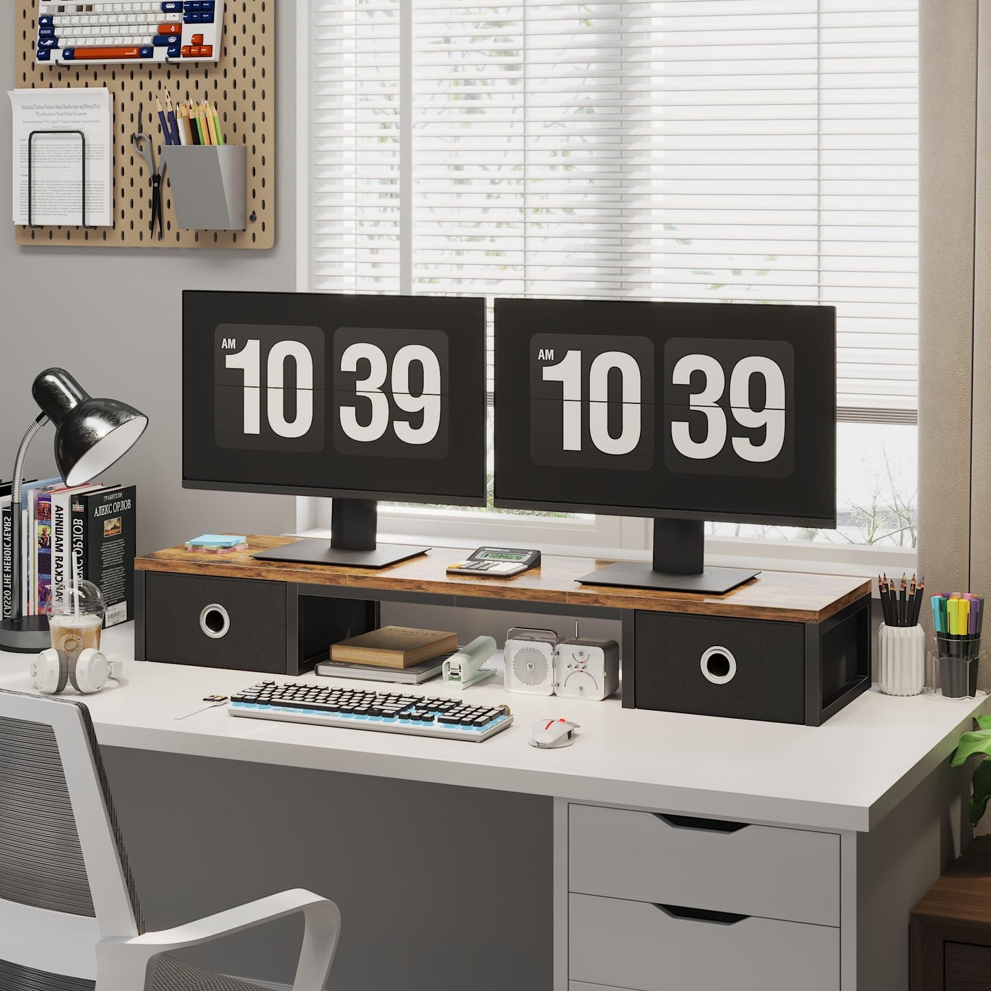 YAOHUOO 45" Large TV Riser with Fabric Drawers for 32-60 inch TV
