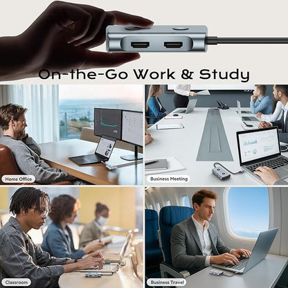 AI Laptop Docking Station with Dual Monitor 4K, TOPOINT 7-in-1 USB C Hub with AI Tools, Voice Transcription, Translation, 100W PD for MacBook HP Dell, Home Office Remote Work Business Travel