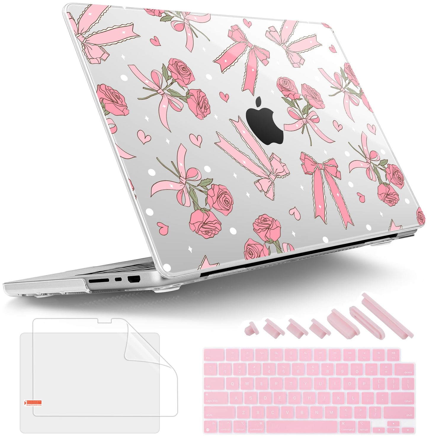 Tuiklol for MacBook Pro 14 Inch Case 2026 2025 2024 2023 2022 2021 Release M5/M4/M3/M2/M1 A2442 Pro/Max,Hard Shell Case with Screen Protector for Touch ID, Bow & Rose-White
