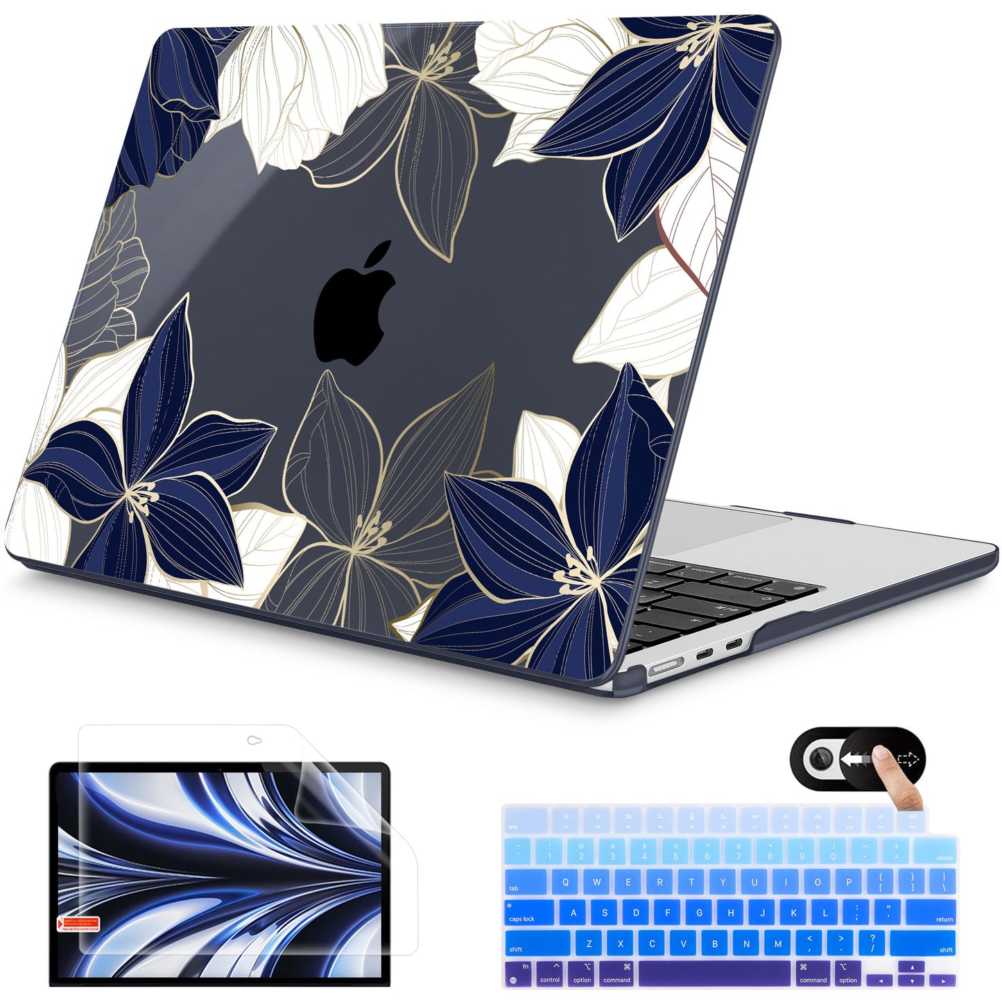 Mektron for 2026 MacBook Air 13-inch M5 Laptop Case A3449 with 13.6-inch Liquid Retina Display Fits 2025 A3240 M4 2024 A3113 M3 2023 A2681 M2 Printed Hard Shell for MacBook Air 13.6", Gold line Lily