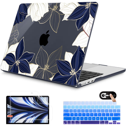 Mektron for 2026 MacBook Air 13-inch M5 Laptop Case A3449 with 13.6-inch Liquid Retina Display Fits 2025 A3240 M4 2024 A3113 M3 2023 A2681 M2 Printed Hard Shell for MacBook Air 13.6", Gold line Lily