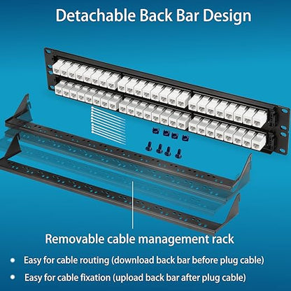 Rapink 48 Port Cat6 Patch Panel with White Inline Keystone, 10G Support, Pass-Thru Coupler, 1U Network Patch Panel for Cat6, Cat5e, Cat5 Cabling