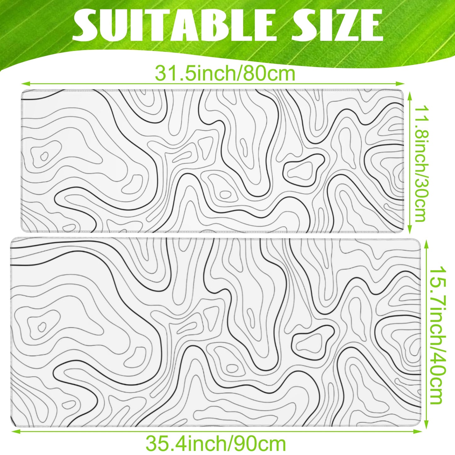 Eflxamz Desk Mat,White Topographic Contour Map Desk Pad,Topographic Contour Large Gaming Mouse Pad for Desk,Extended Big Computer Keyboard Mouse Pad with Non-Slip Base and Stitched Edge,31.5"x11.8"