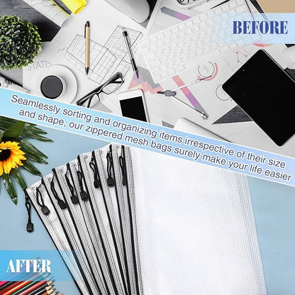 Jetec 32 Pcs Mesh Zipper Bags Toy Storage Bikini Organizer Bag Bolsas Para Guardar Trajes De Baño Waterproof Zipper Reusable Pouch Puzzle Multipurpose for Storage Office(Black,13 x 9.5 Inch)